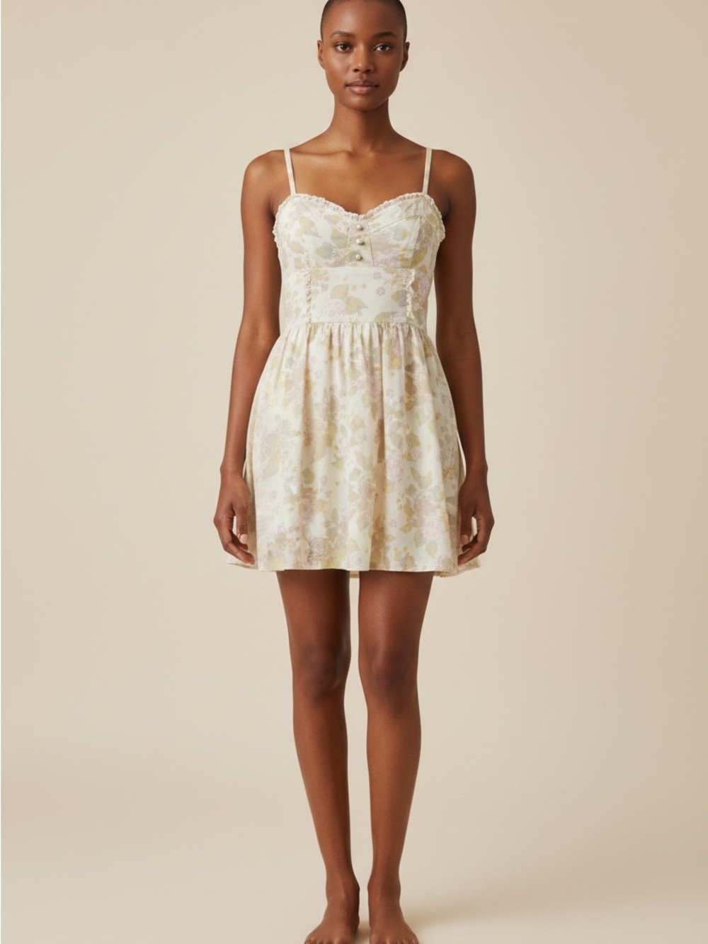 H&M Divided Cream Floral Spaghetti Strap Mini Dress